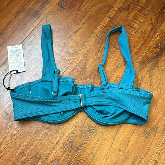 Shade & Shore 36C Blue Shirred Ribbed Bandeau Bikini Swim Underwire Top - Picture 7 of 11